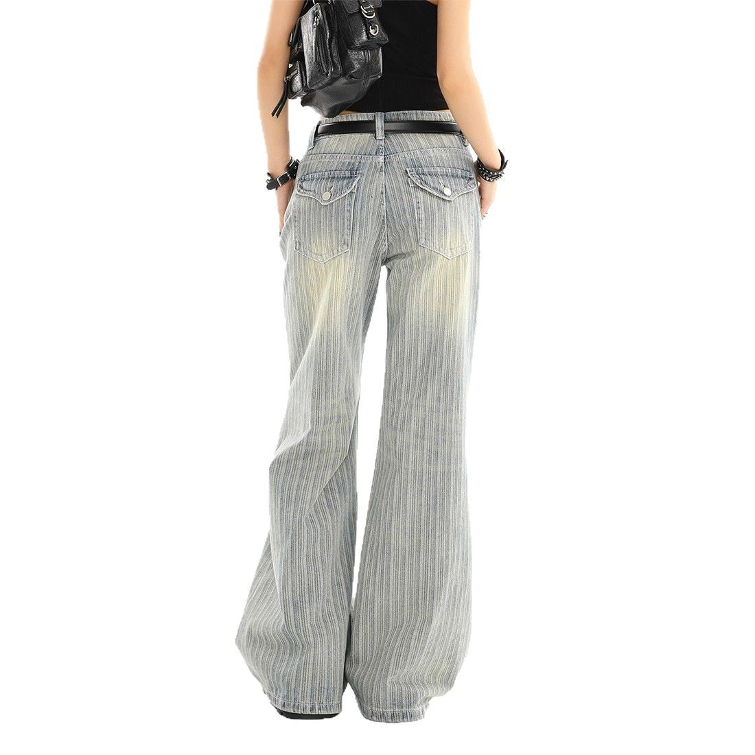 Stripe High Waist Wide Leg Jeans