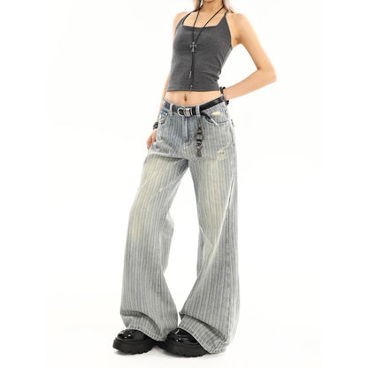 Stripe High Waist Wide Leg Jeans