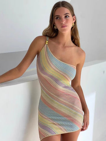 Striped Backless Suspender Dress