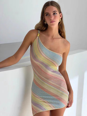 Striped Backless Suspender Dress