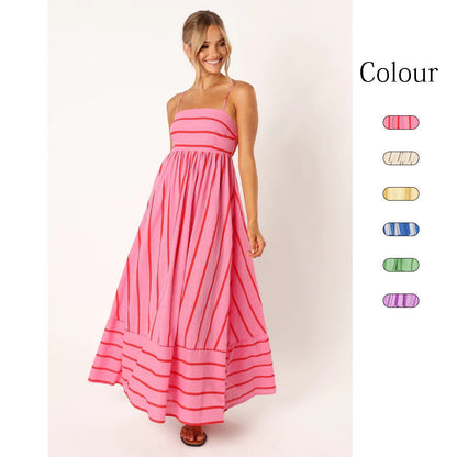 Striped Backless Swing Dress