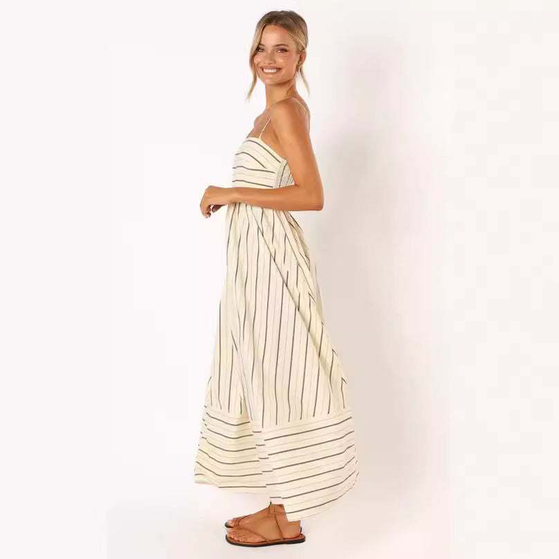Striped Backless Swing Dress