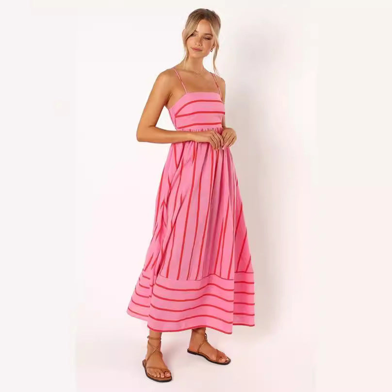 Striped Backless Swing Dress