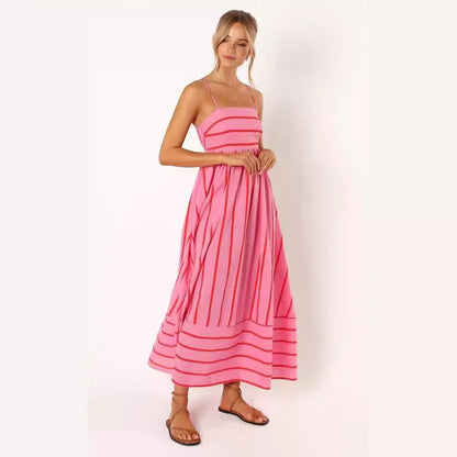 Striped Backless Swing Dress
