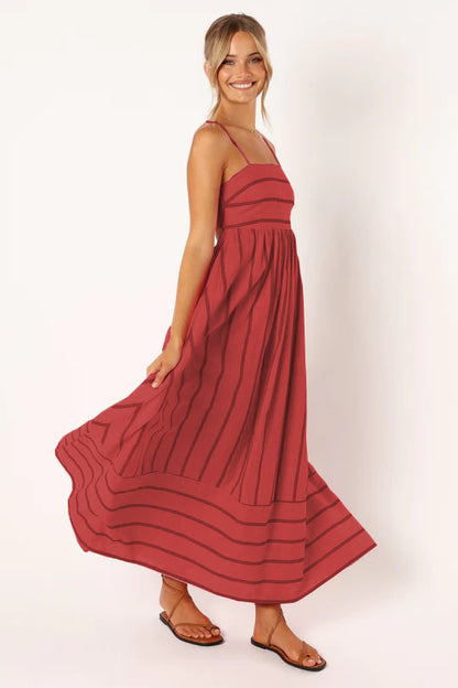 Striped Backless Swing Dress