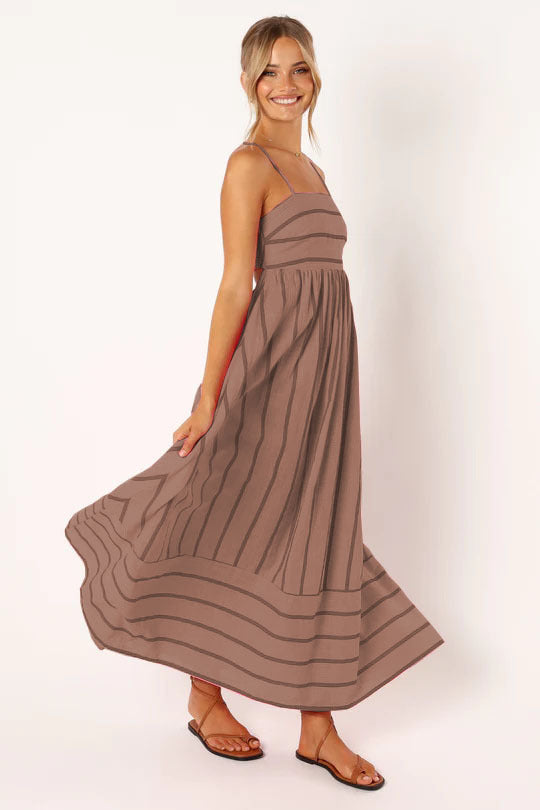 Striped Backless Swing Dress