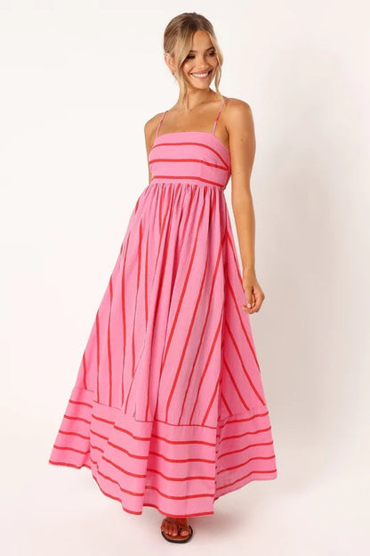 Striped Backless Swing Dress