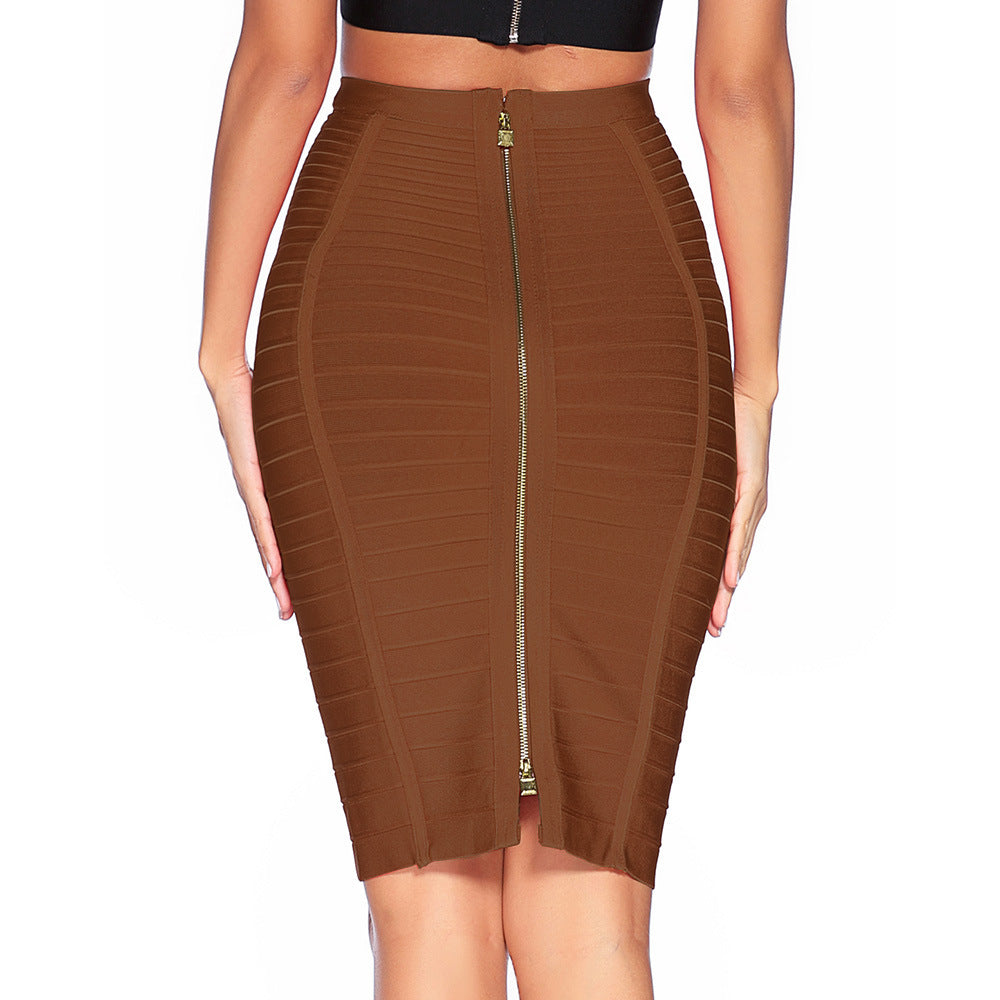 Striped Bandage High-Waisted Slimming Skirt