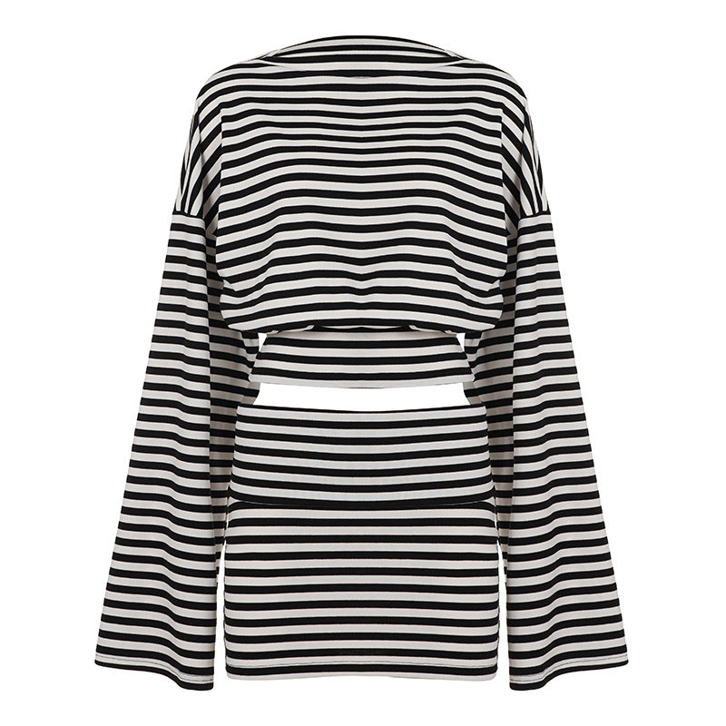 Striped Bat Sleeve T-Shirt and Skirt Set