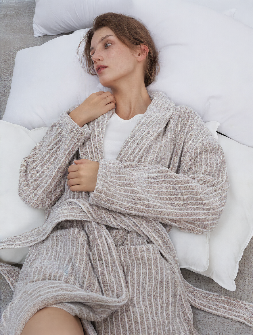 striped bathrobe