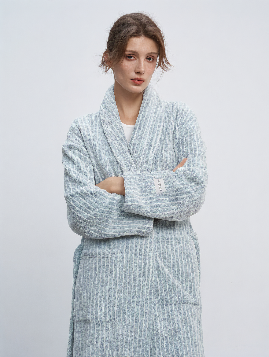 striped bathrobe