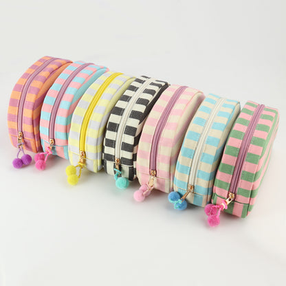 Striped Canvas Makeup Bag