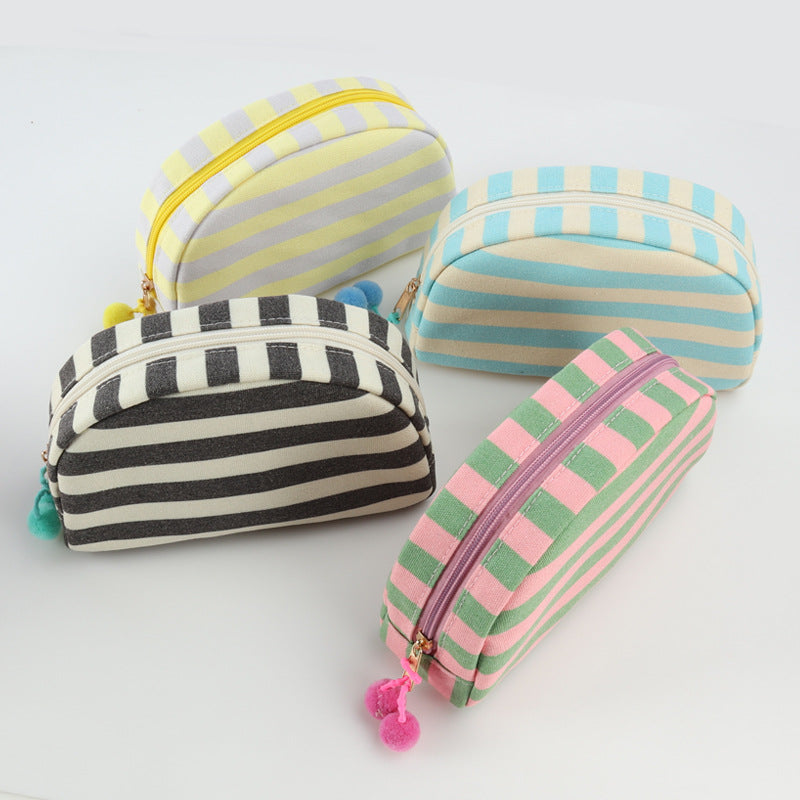 Striped Canvas Makeup Bag