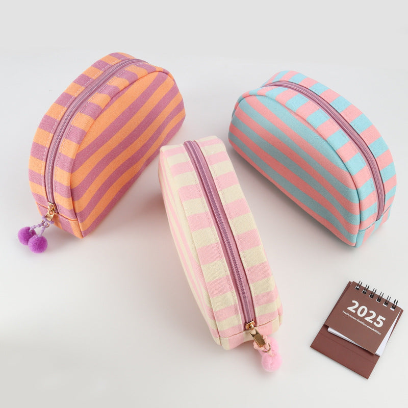 Striped Canvas Makeup Bag