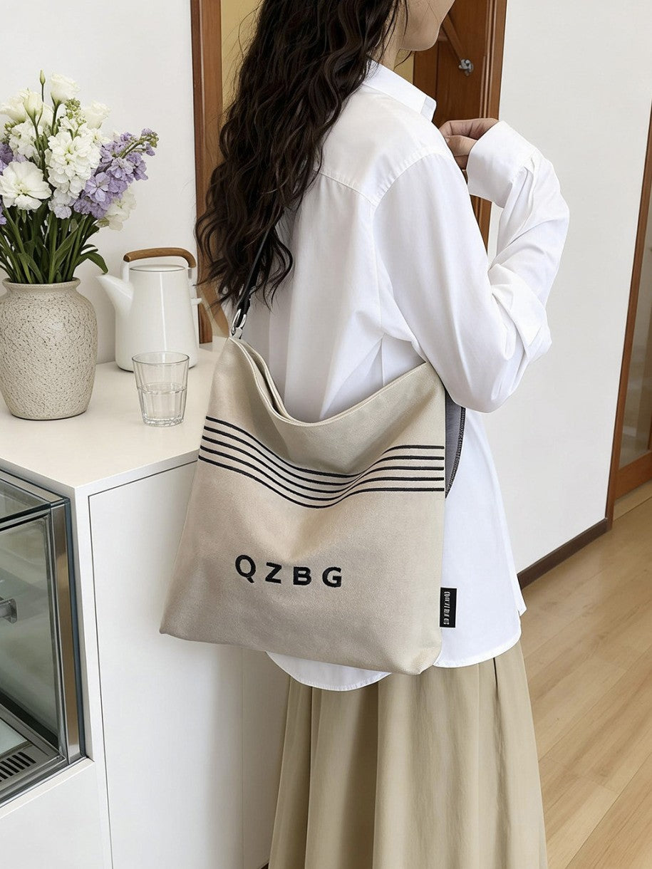 Striped Canvas Shoulder Bag