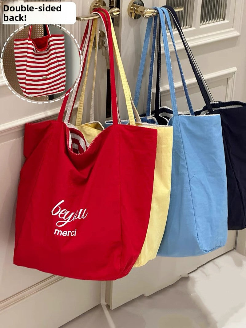 Striped Canvas Tote Bag