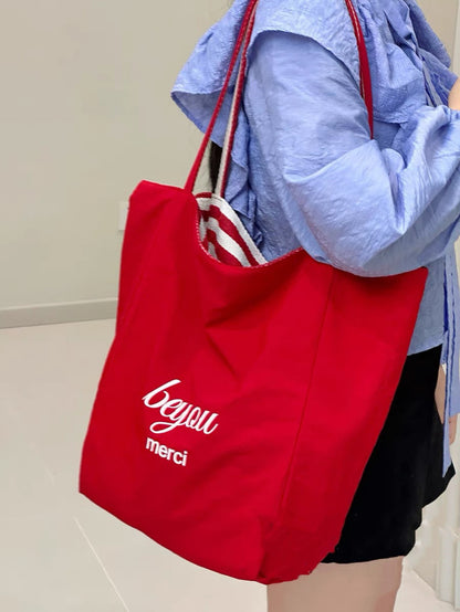 Striped Canvas Tote Bag