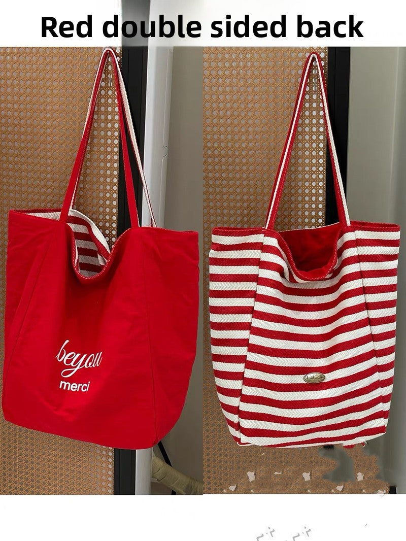 Striped Canvas Tote Bag