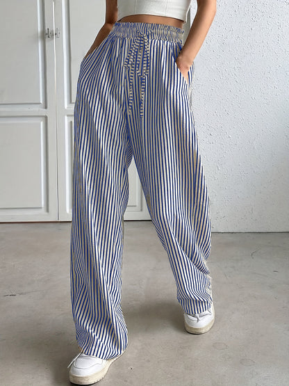 Striped casual trousers and straight-leg pants for women