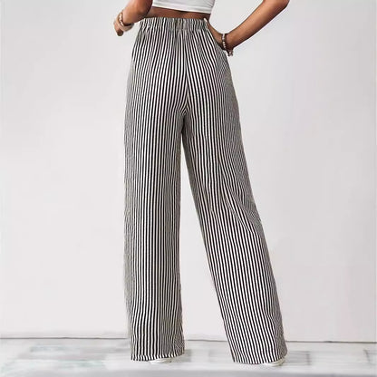 Striped casual trousers and straight-leg pants for women