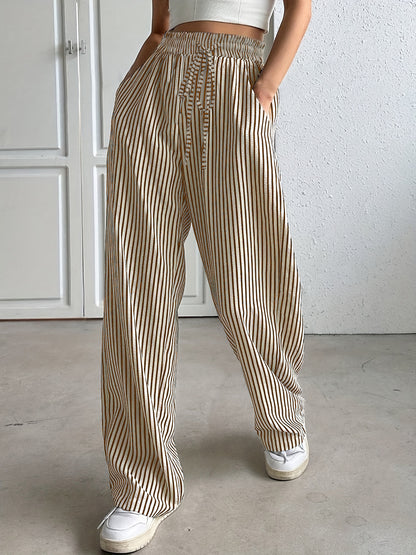 Striped casual trousers and straight-leg pants for women