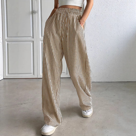 Striped casual trousers and straight-leg pants for women