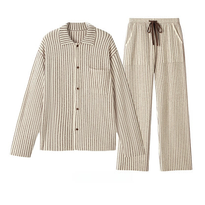 Striped collared couple loungewear set