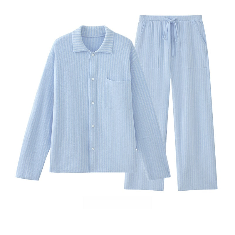 Striped collared couple loungewear set