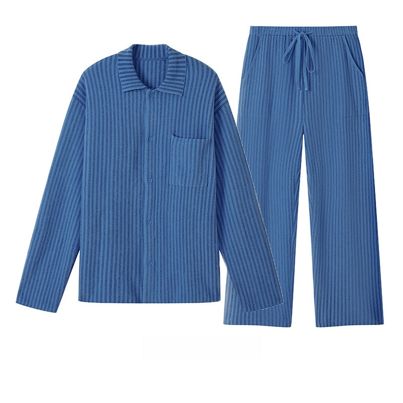 Striped collared couple loungewear set
