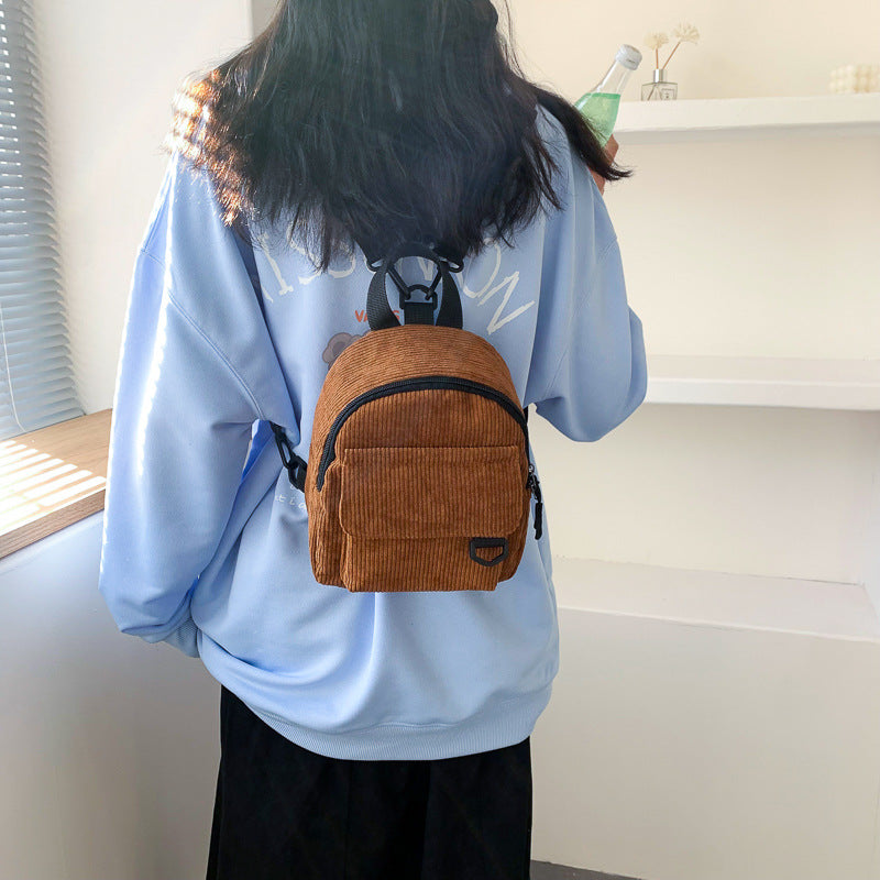 Striped Corduroy Mini Backpack