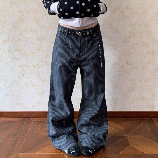 Striped Denim Wide Leg Pants