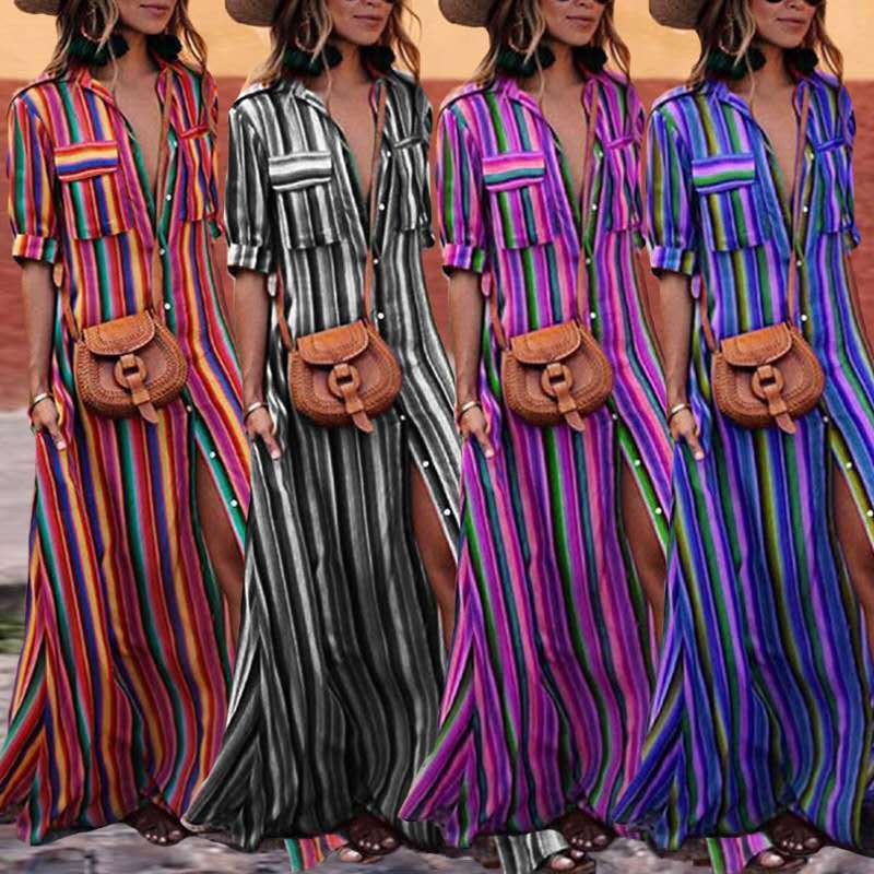 Striped Flared Shirt Dress
