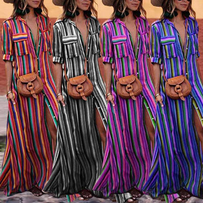 Striped Flared Shirt Dress