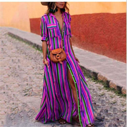Striped Flared Shirt Dress