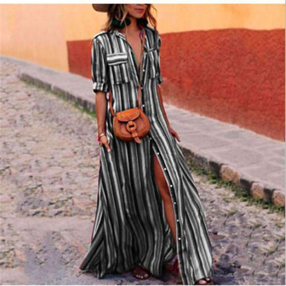 Striped Flared Shirt Dress