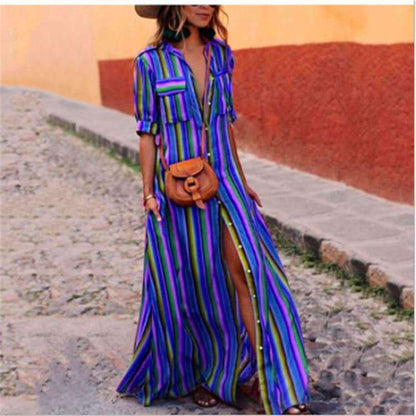 Striped Flared Shirt Dress