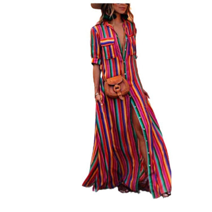 Striped Flared Shirt Dress