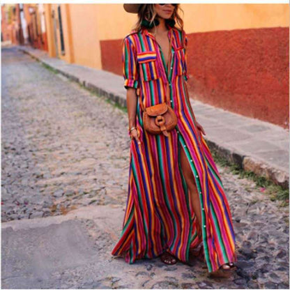 Striped Flared Shirt Dress