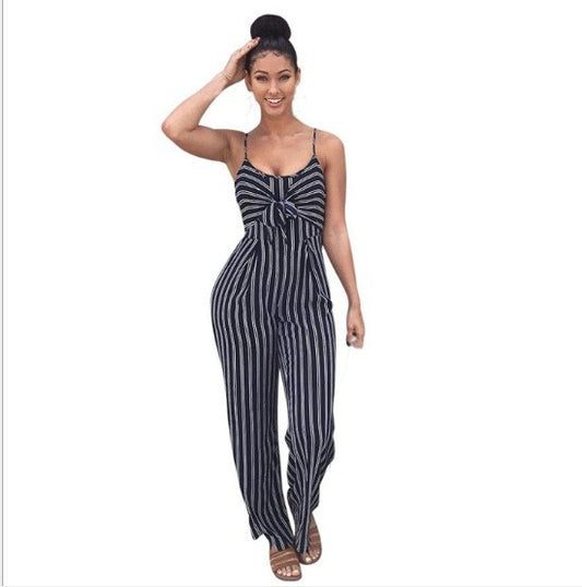 Striped halter wide-leg jumpsuits