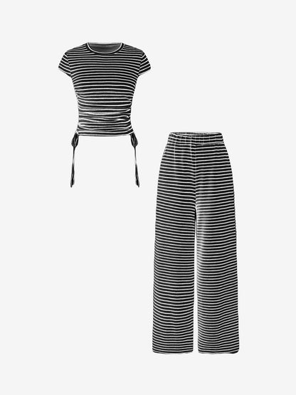 Striped High-Waisted Casual Pants Women's Suit