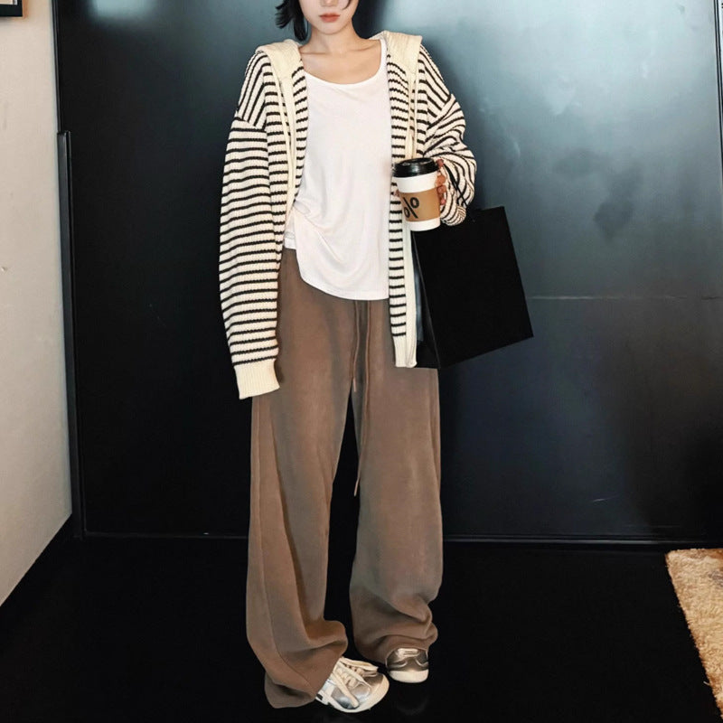 Striped Hooded Knitted Cardigan