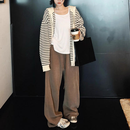 Striped Hooded Knitted Cardigan