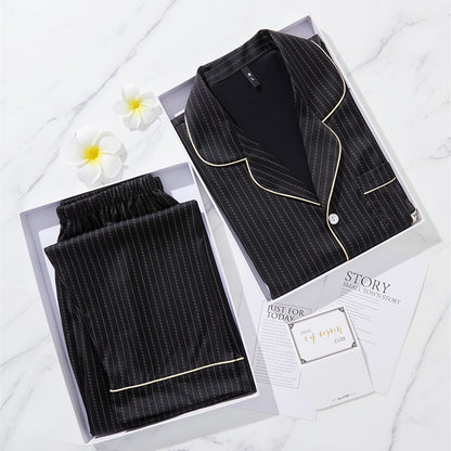 Striped ice silk pajamas