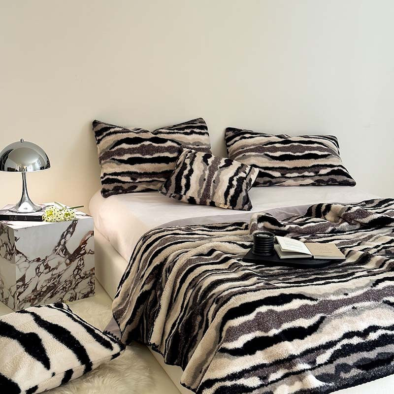 Striped Jacquard Rabbit Hair Blend Blanket