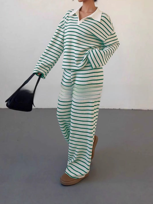 Striped Knit Long Sleeve Top and Pants Set