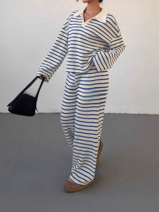 Striped Knit Long Sleeve Top and Pants Set