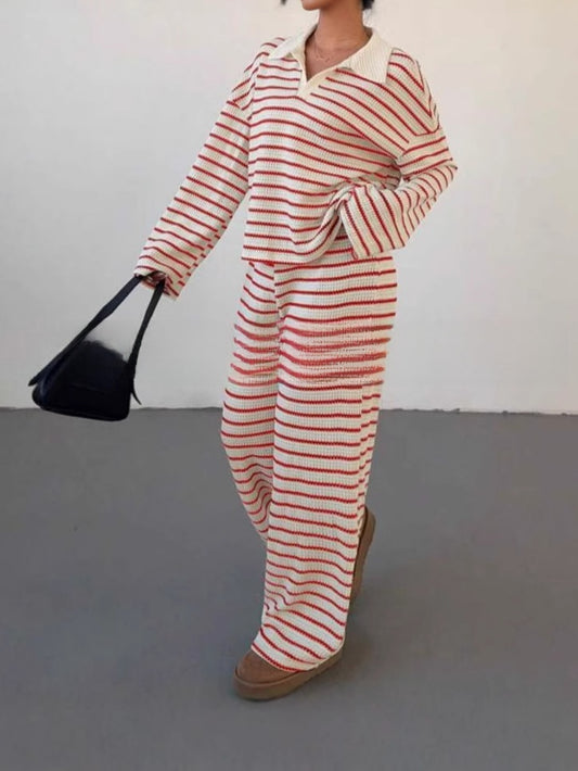 Striped Knit Long Sleeve Top and Pants Set