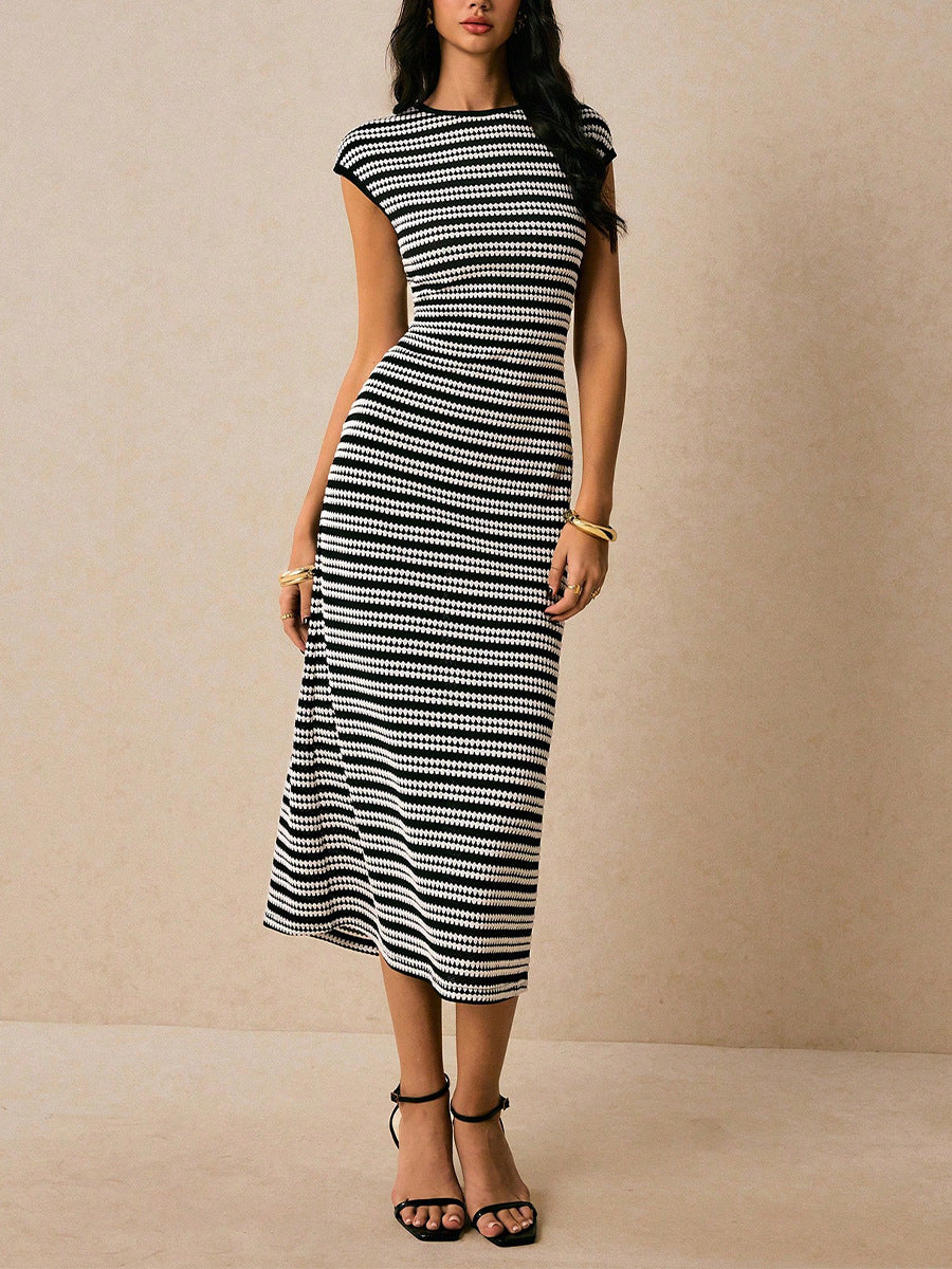 Striped Knit Sleeveless Dress