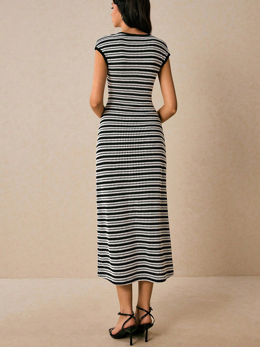 Striped Knit Sleeveless Dress