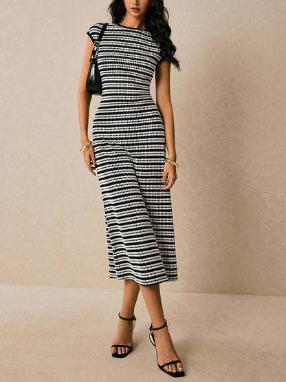 Striped Knit Sleeveless Dress
